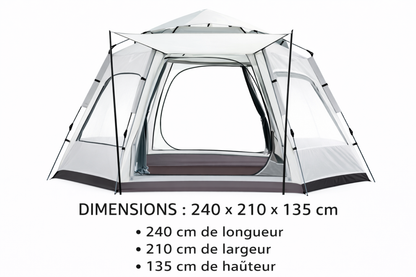 TentUp – Tente hexagonale 2 à 3 personnes 240 × 210 × 135 cm avec sac de transport